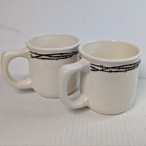 Rustic Western Barbed Wire Stoneware Coffee Mug Set Ranch Cowboy Lodge Decor